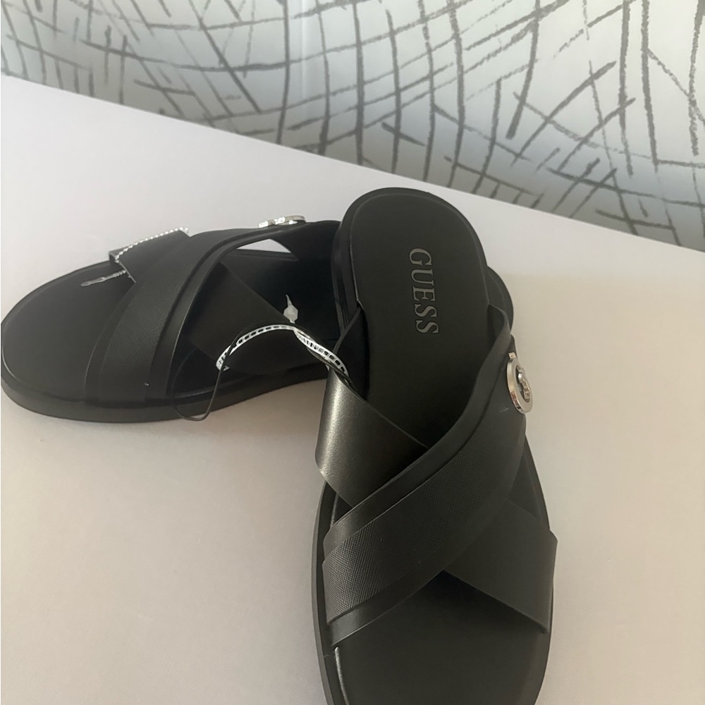 GUESS Black Slide Sandals with Silver Accent - Picture 5 of 6